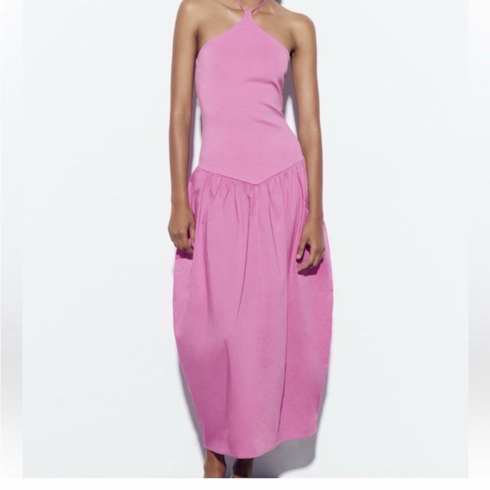 Zara Rose Pink Halter-Style Maxi Dress